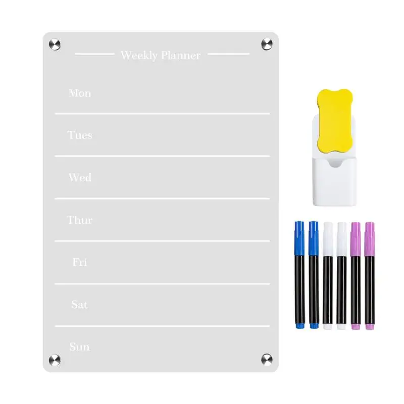 Acrylic Meal Planner Memo Board Magnetic Dry Erase Weekly Meal Schedule Reusable Magnetic Whiteboard With Eraser 6 Colors