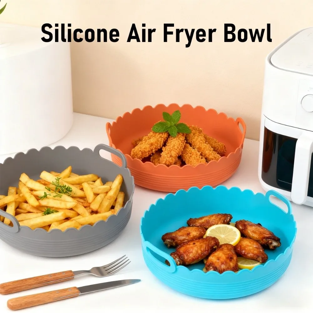 Multi-color Silicone Air Fryer Liners Food-grade Non-stick 3 Grids Oven Tray Reusable 7/8 Inch Divided Airfryer Basket