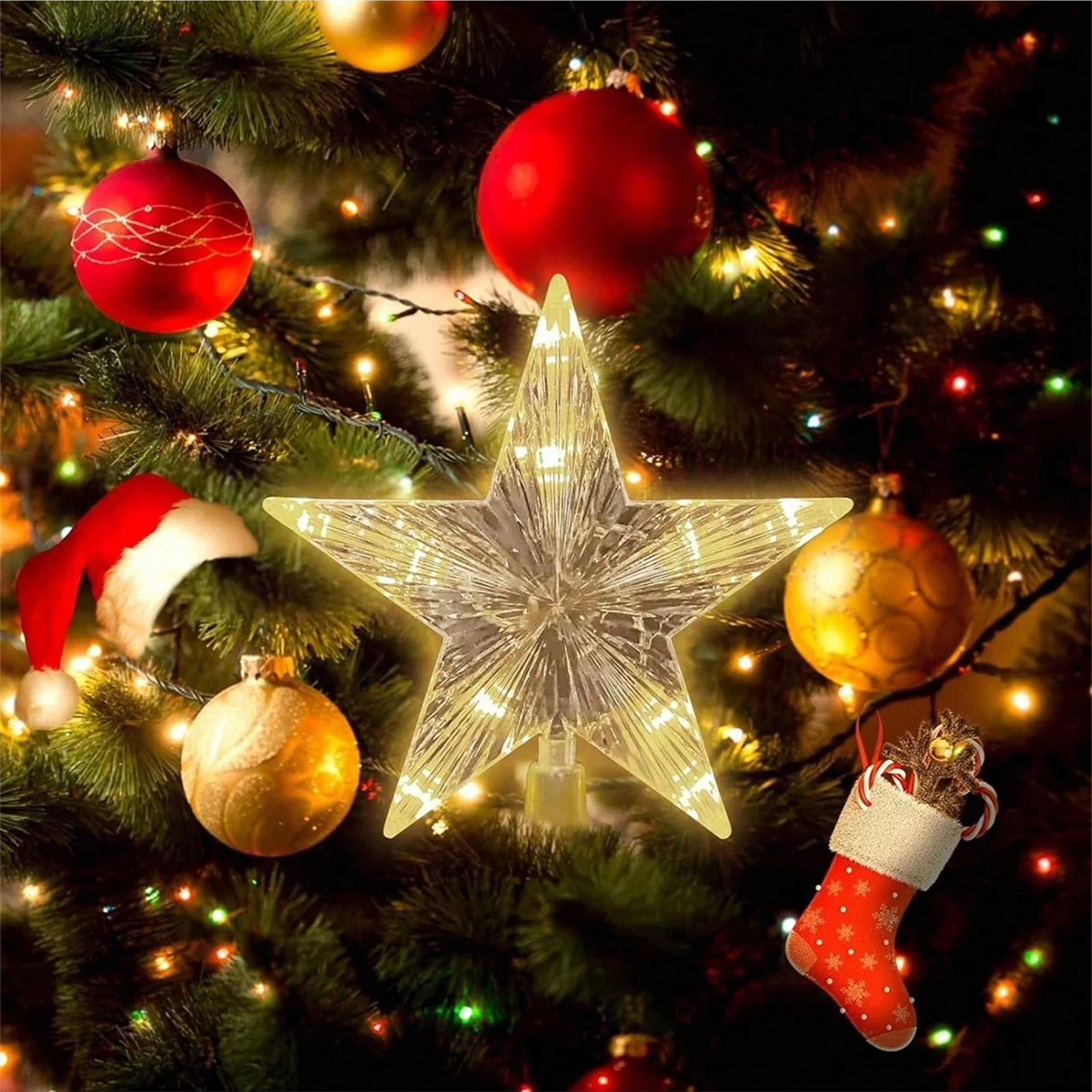 Weihnachtsbaum-Dekoration, Sterne, warmweiße Lichter, Heim- und Raumdekoration, LED-glänzende Lampe, Weihnachtsbaum, Festival, Top-Star-Ornament, Urlaub