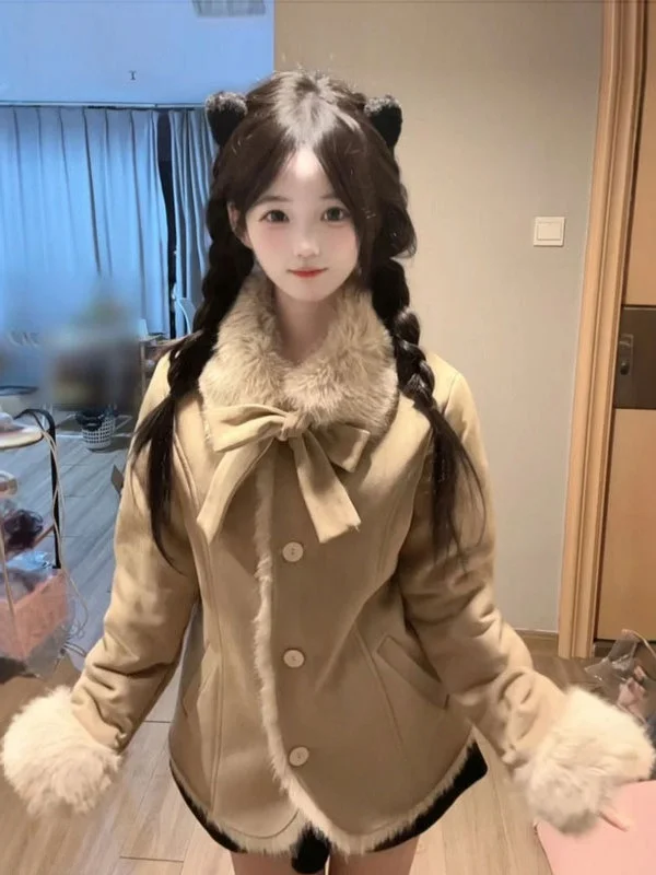 

Trendy ort Fur And Leather Inteated Lazy Sle Women's Jaet Slim Fit Long Sve Stand Collar Button Closure Travel Fri...