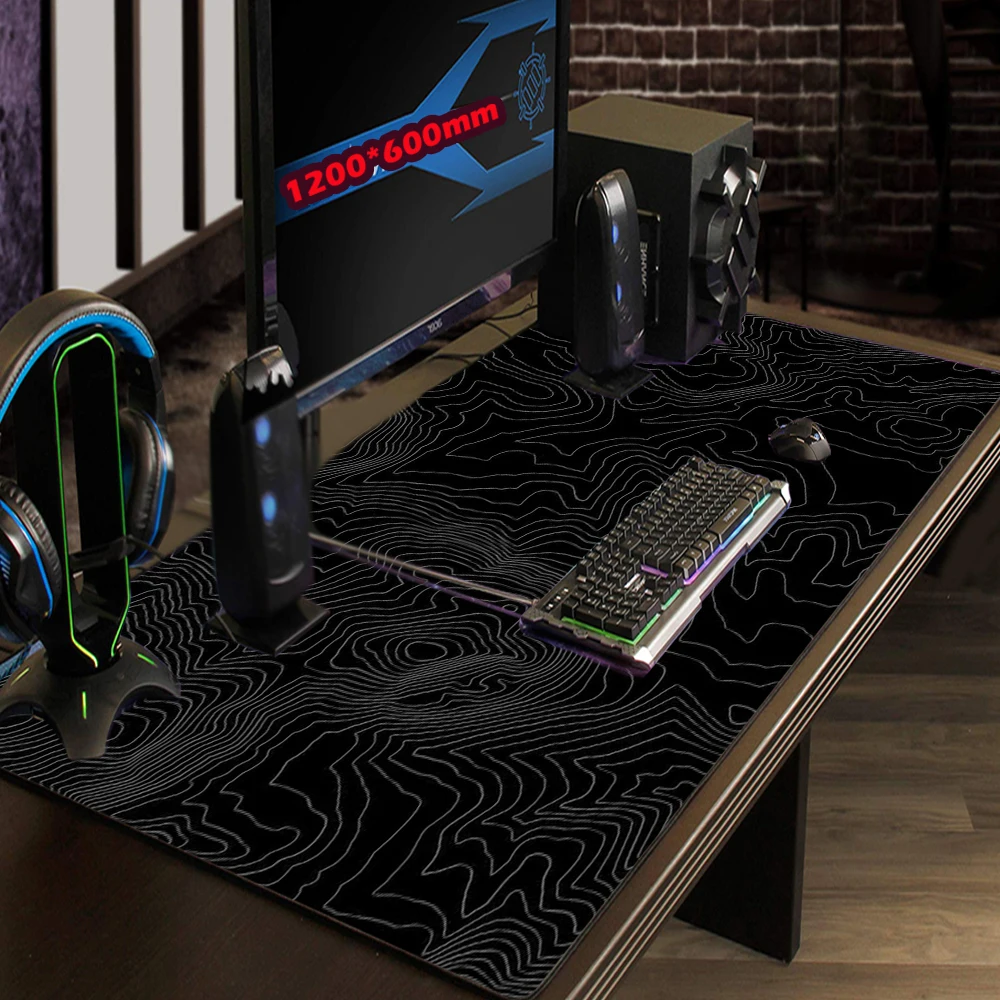 Black Gamer Mouse Pad Desk Accessories Office 90x30 Mauspad 1200x600 Keyboard Mat Topographic Mousepad 1000x500mm Carpet Custom