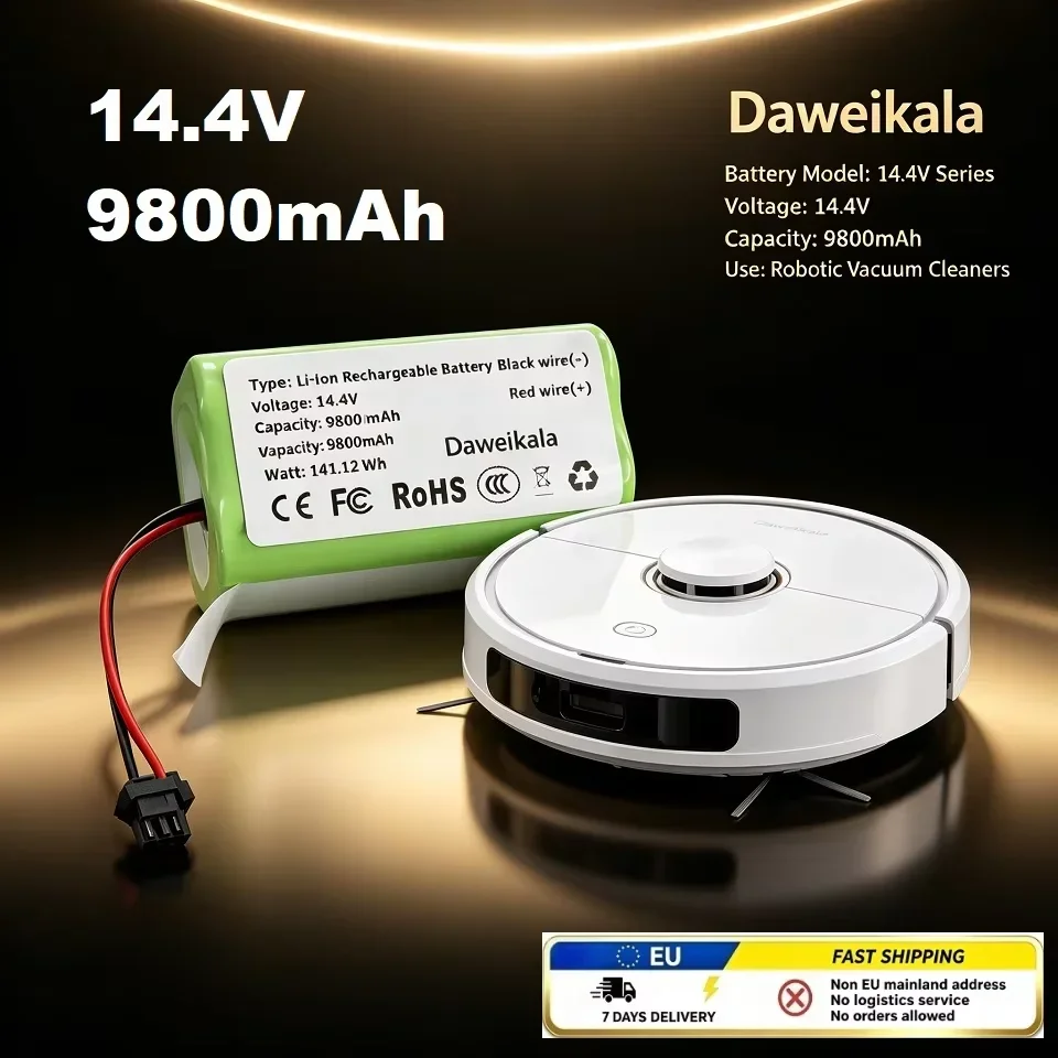 Batteria agli ioni di litio Daweikala 14,4 V, 9800 mAh, per aspirapolvere robotico, batteria di ricambio ricaricabile.