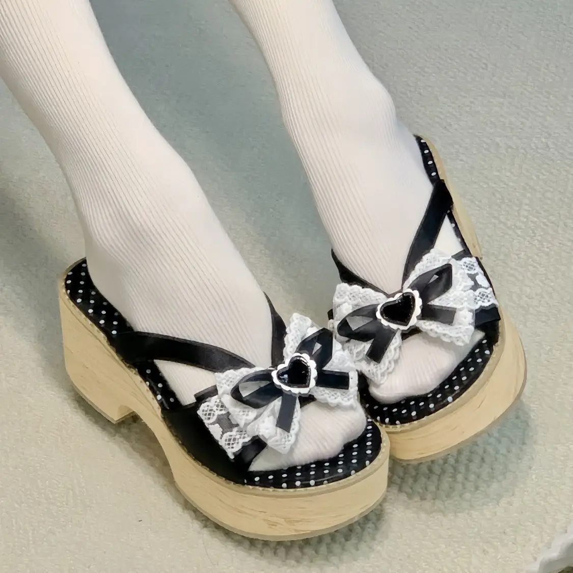 Japanse Cos Klompen Slippers Vrouwen Zomer Nieuwe Zoete Boog Houtnerf Dikke bodem Comfortabele Platform Schoenen Hoge hakken Slippers