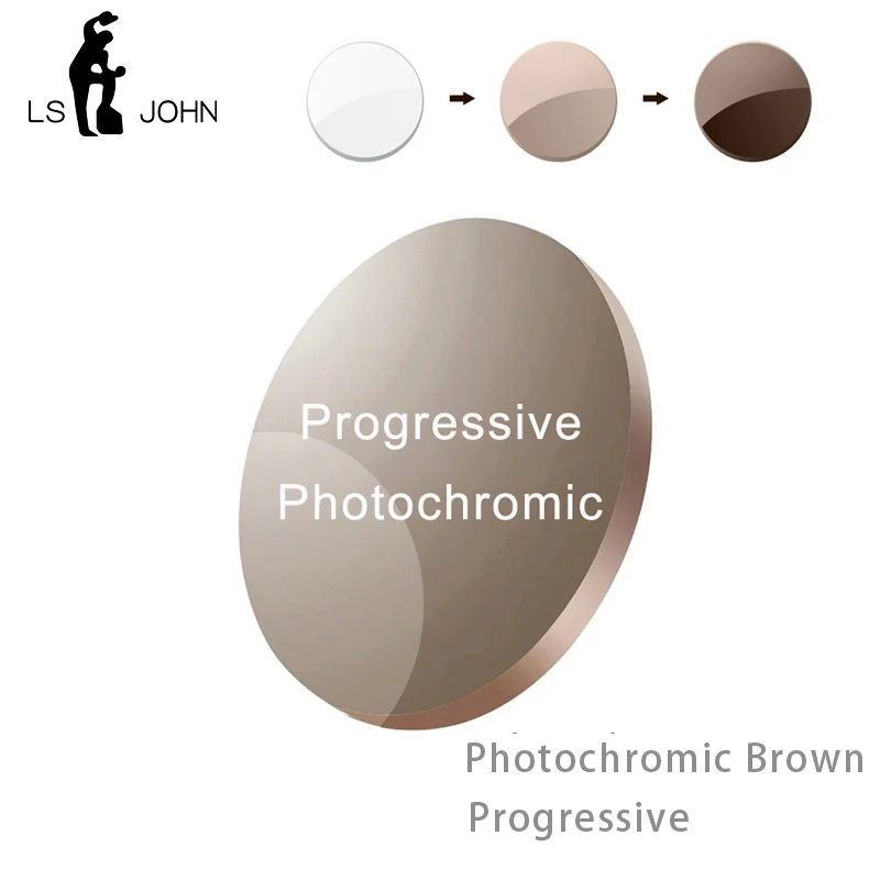Photochromic Brown Progressive Prescription Lenses Anti Refractive Multifocal Distance and Near Vision Lenses Customized Optical