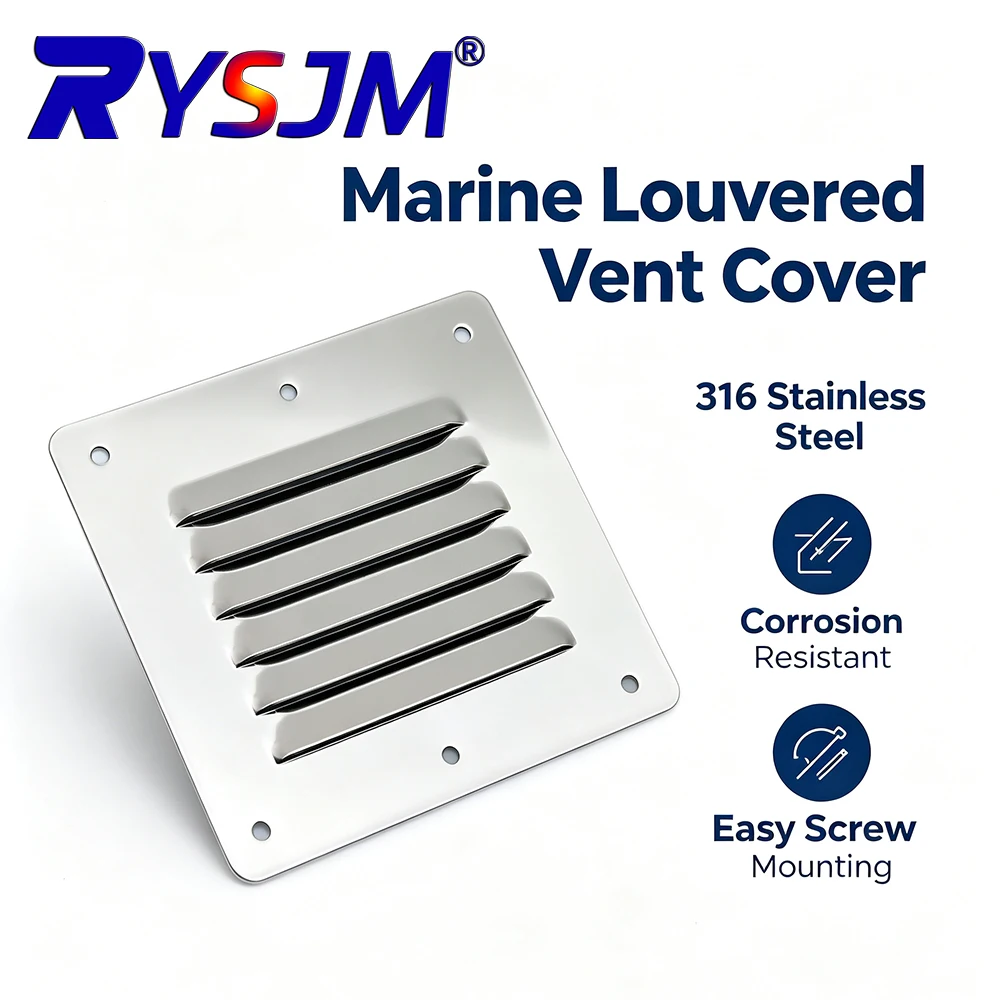 Marine 316 Stainless Steel Louvered Vent Cover, Polished Rectangular Air Vent Grille, Saltwater Corrosion Resistant for Yacht