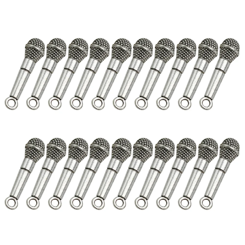 

20pcs Microphone Pendant Alloy Charms Diy Necklace Bracelet Silver Making Keychain Jewelry Girls Metal Accessories