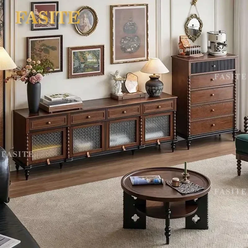 for Medieval Living Room TV Cabinet Solid Wood French High End Finished Product Retro Contrasting Color Storage Locker