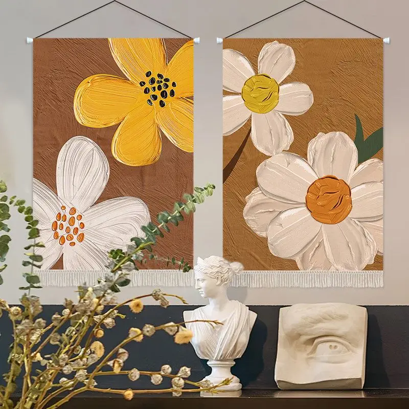 VIKAMA Retro Oil Painting Flower Hanging Axis Tapestry Art Hanging Cloth Bedroom Living Room Home Decor