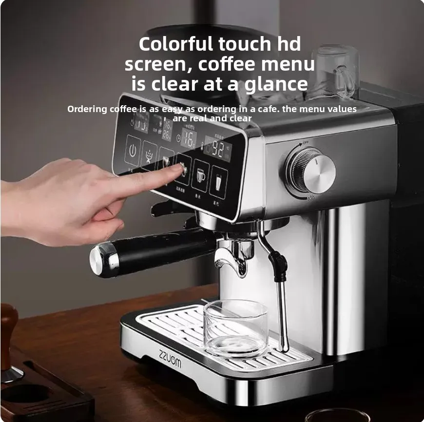 Stainless Steel Coffee Machine Espresso Maker Grinder Steamer Hot Water Dispenser All in One Home Office