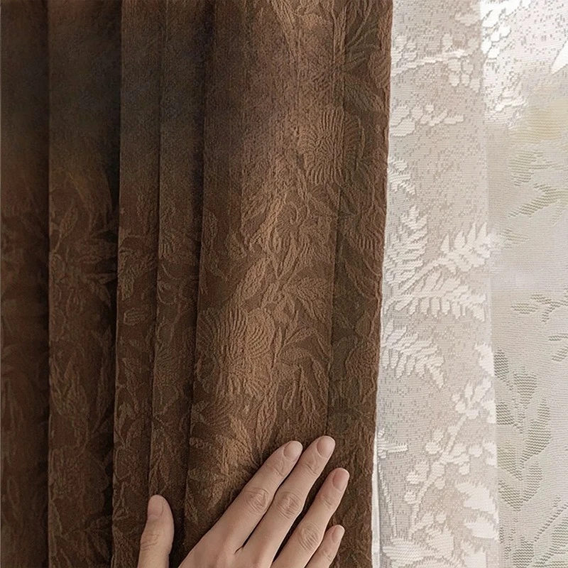 Rose curtains chenille blackout bay window light luxury