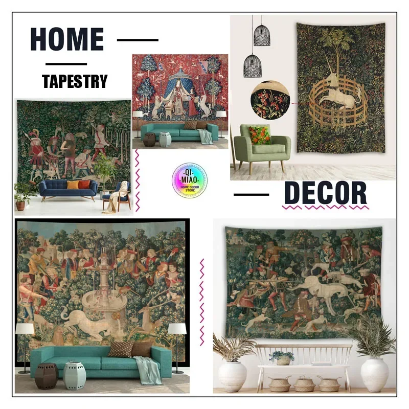 Vintage Home Decor Tapestry Set, Classic Wall Hanging Art for Living Room and Bedroom Decoration
