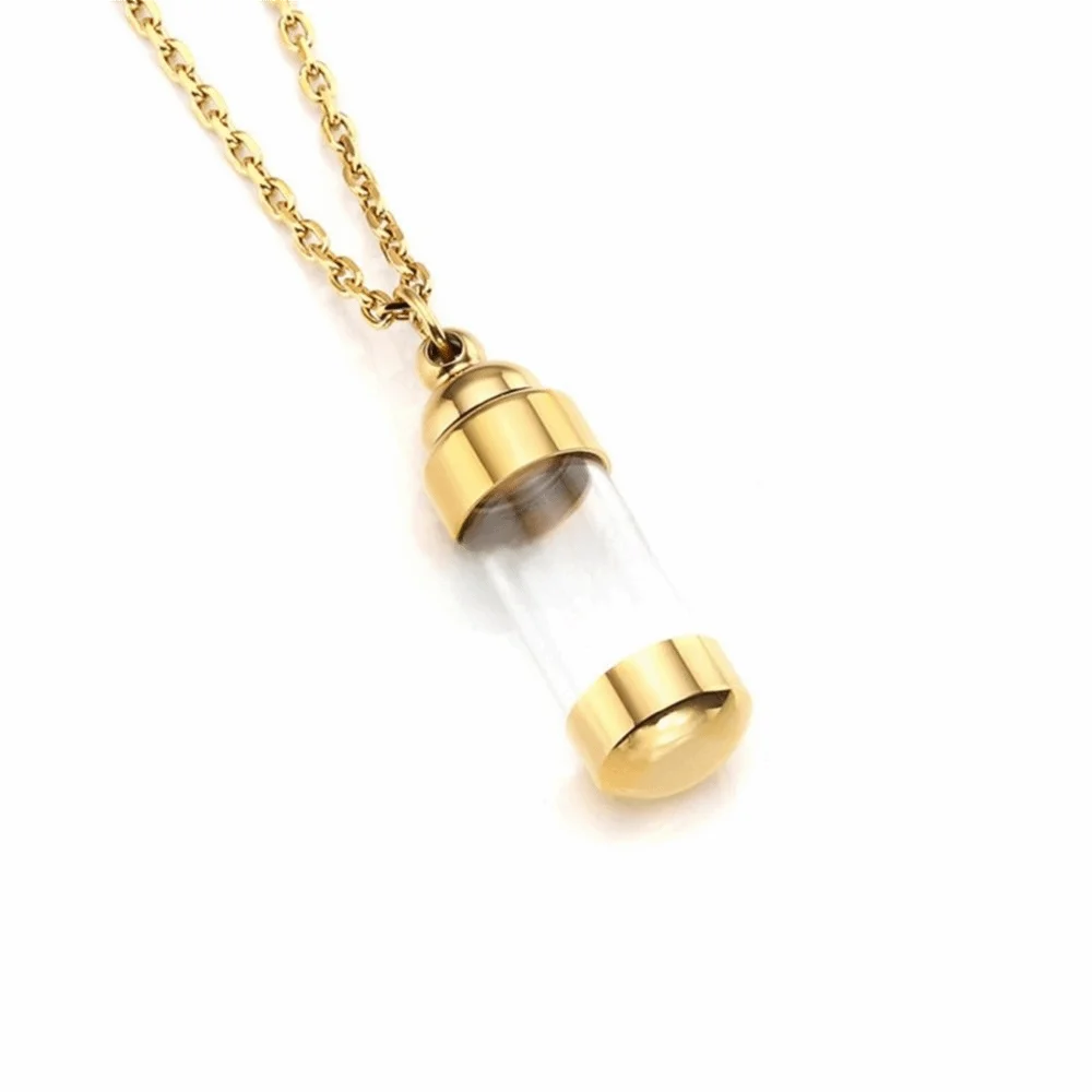 Stainless Steel Cremation Urn Pendant Pet Hair Storage Transparent Glass Memorial Pendant Cylinder With Chain Keepsake Jewelry