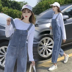 Denim Rompers Women Casual Spring Summer Fashion Overalls Loose Pocket Jumpsuit Straight Jeans Shoulder Strap Ankle-length Pants