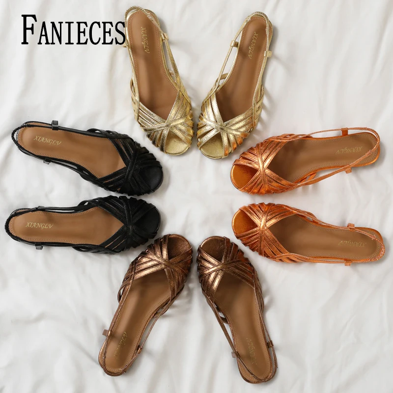 

FANIECES Women's Designer Flat Sandals Summer Peep-toe Narrow Band Slingback Roman Shoes Beach Holiday Footwear Brand Sandalias