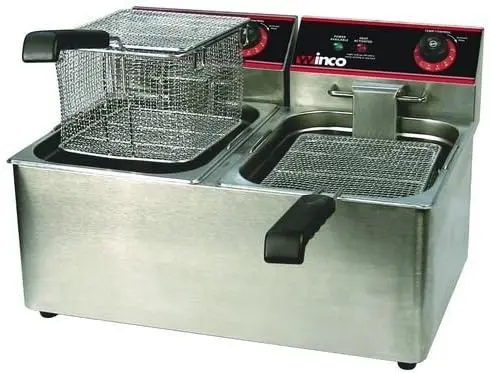 Countertop Comm. Deep Fryer, Twin Well W/ Lid, 32 Lbs Oil Capacity By