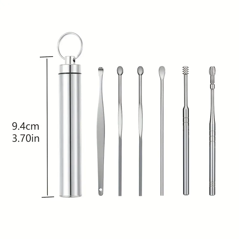 6pcs  Stainless Steel Ear Wax Remover Tool Earwax Collector Spiral Turn Ear Pick Earpick Ear Cleaner Spoon Ear Cleaning Tool Set