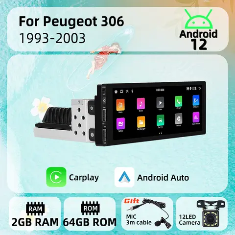 1 Din Radio Stereo Head Unit Android Car Multimedia for Peugeot 306 1993-2003 6.9 Inch Screen Carplay Autoradio GPS Navigation