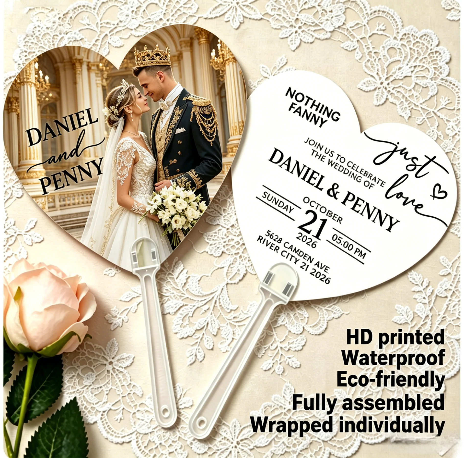 Custom Double-Sided Printed Wedding Logo Paper Fans Personalized Birthday Fan / Birthday Invitation Fan with Photo 20/40/70 Pcs