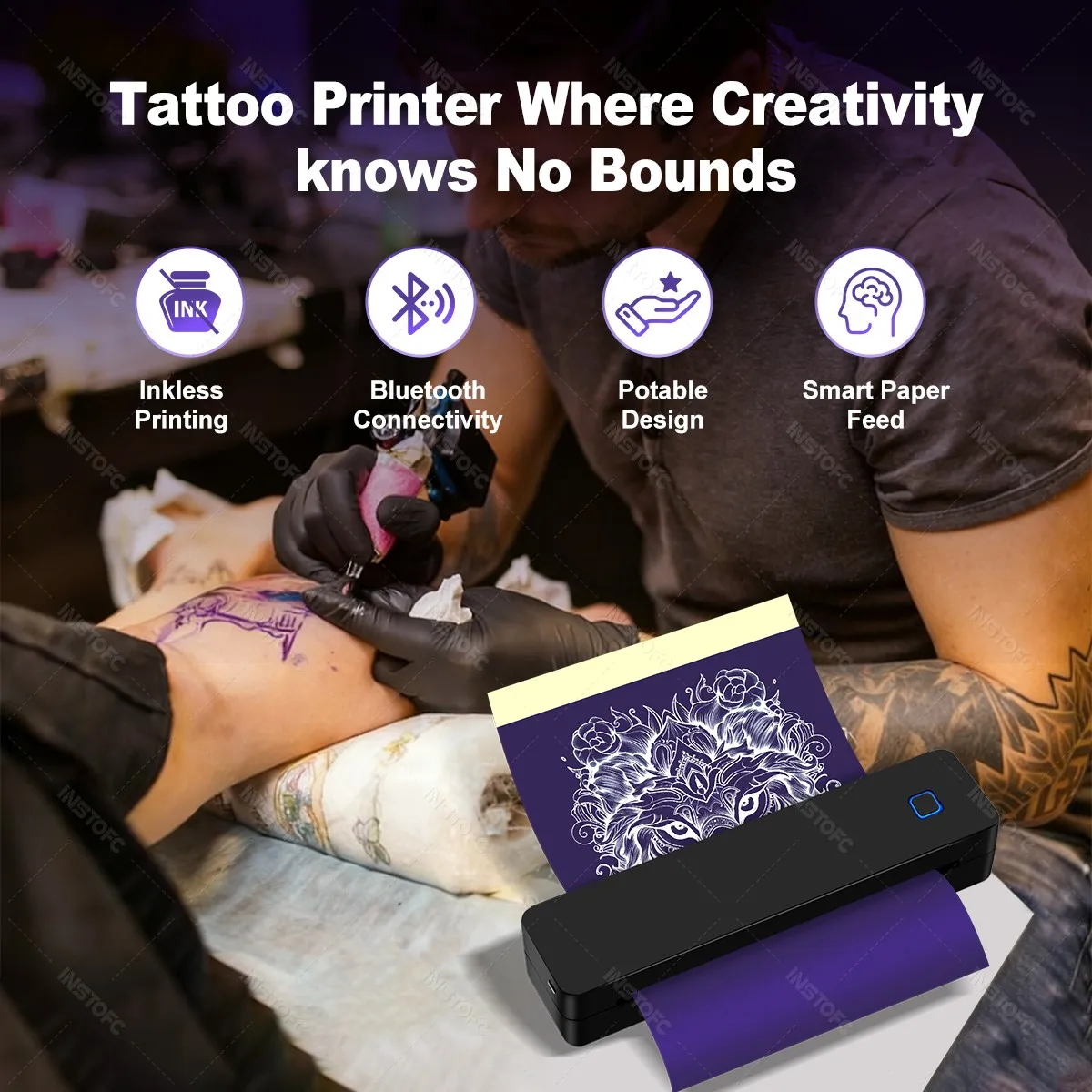 Portable A4 Tattoo Printer Wireless Thermal Tattoo Stencil Transfer Maker for Android iOS, or Tattoo Transfer Paper