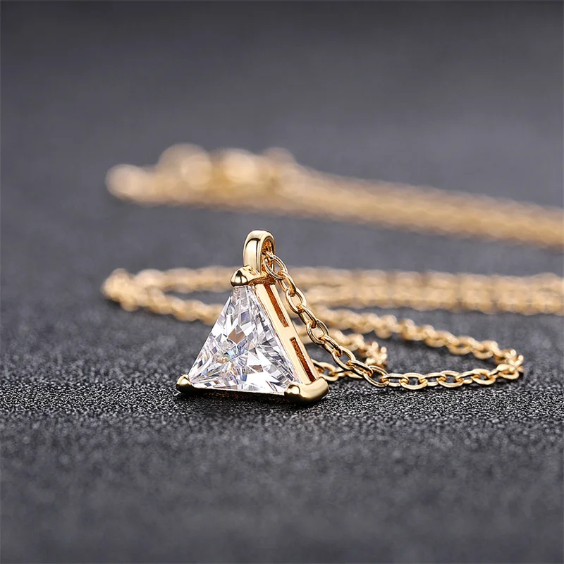 Huitan Triangular Cubic Zirconia Pendant Necklace for Women Simple Stylish Accessories Fancy O Chain Necklace Statement Jewelry