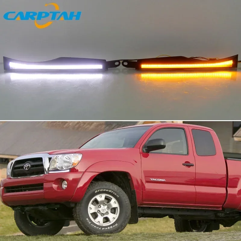 Car LED DRL Daylamps For Toyota Tacoma 2005-2010 Yellow Turn Signal Daytime Running Light Automobile Cover Decoration Light