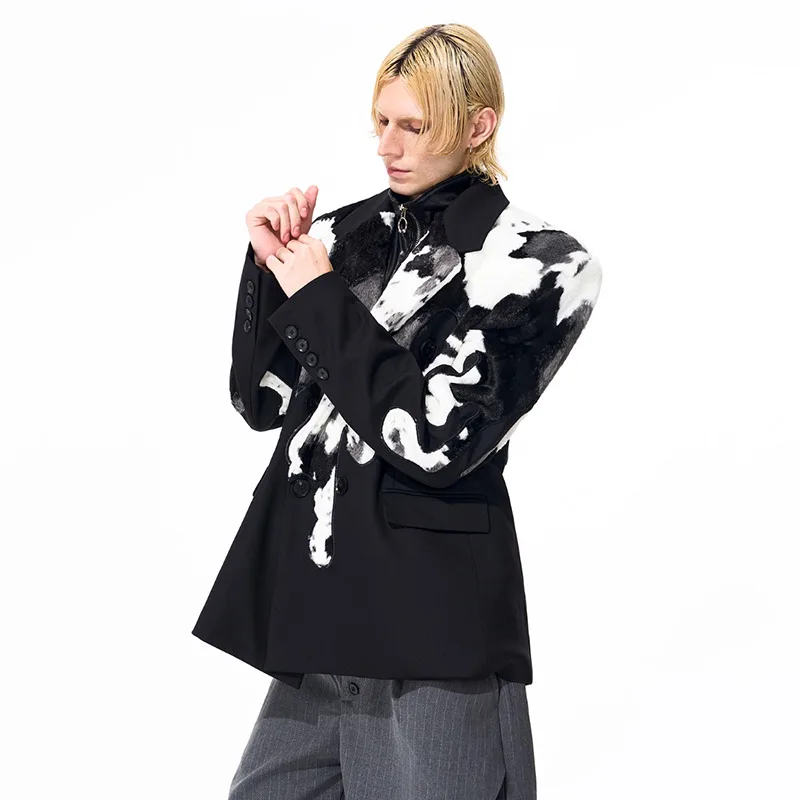 LUZHEN Personalized Pattern Color Contrast Printed Shoulder Pad Blazer Coat Men 2025 New Original Handsome Street Jacket JY4894