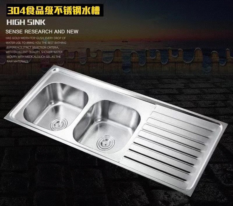 Sink Kitchen Stainless Steel 1200x500mm Double Sinks 304 Kitchen Double Bowl Sink