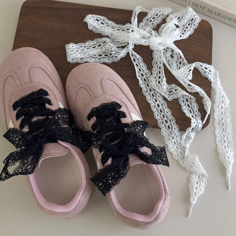 Lace Shoelaces Vintage White with Floral Cutout for German Trainer Sneakers Korean Style Ballet Premium Soft DIY Accessory