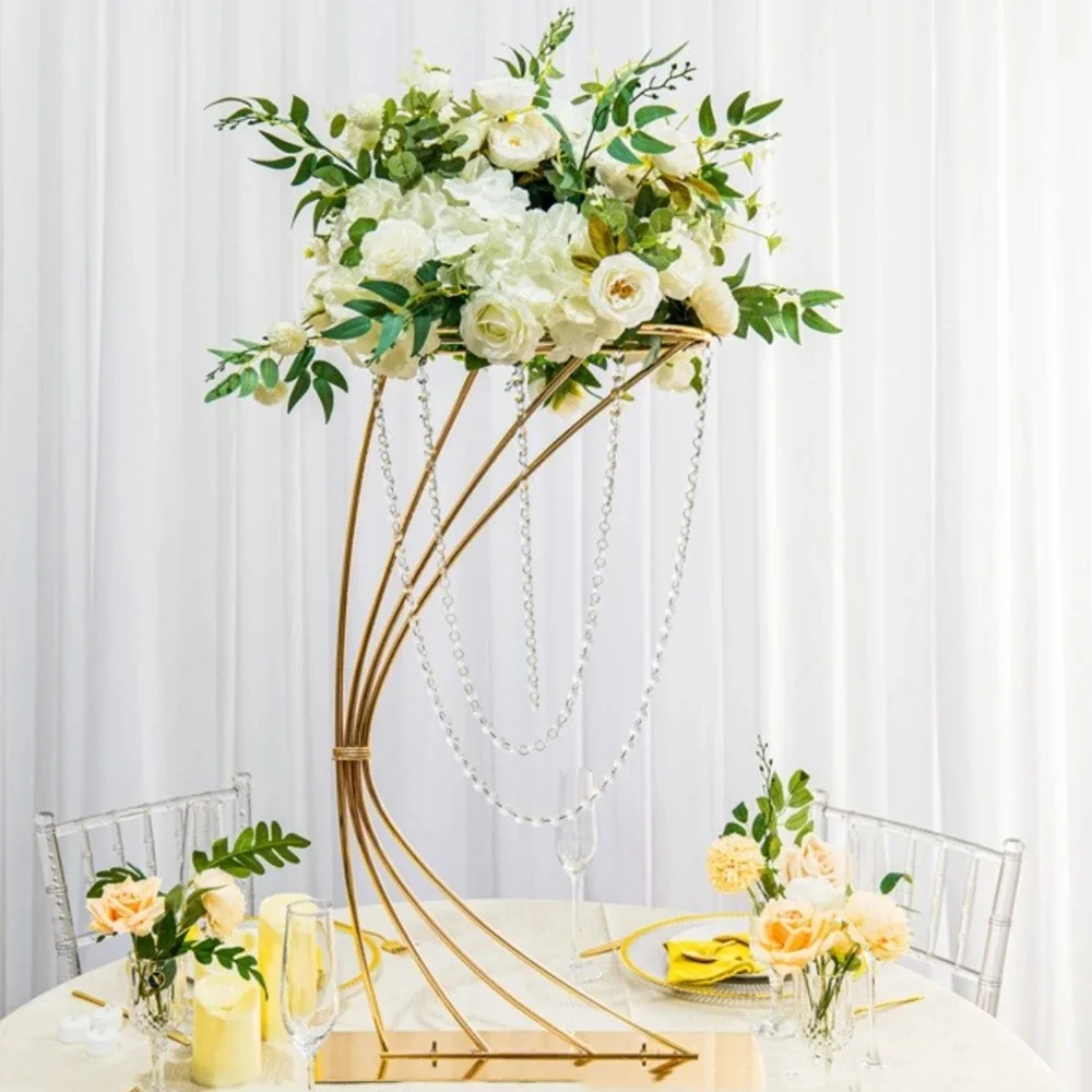 Goldener Hochzeitsblumenständer, 80 cm hohe Vase, Eisen-Blumendisplayrahmen, Hochzeitsdekoration, für Feiertagsveranstaltungen. – Detail 5