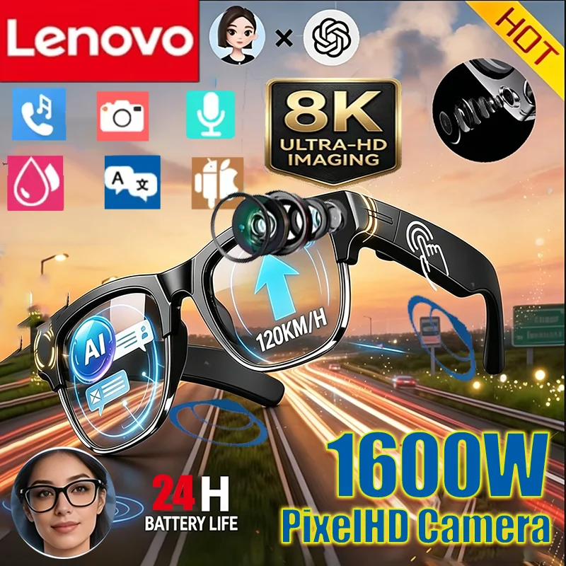 Lenovo 2027 New 8K AI Smart Glasses AI Translation HD Hands-Free Calling  AI Chat Logging Music Playback Smart Sunglasses