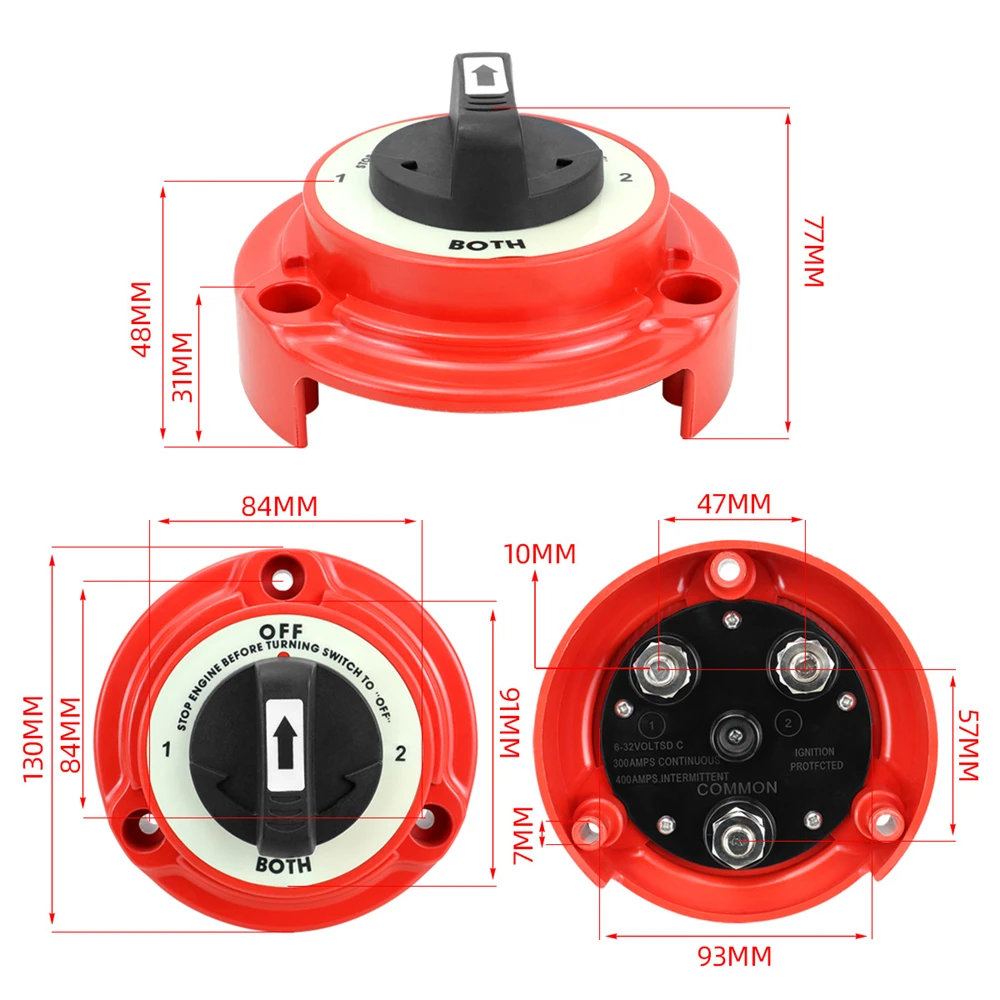 

300A M10 4 Position Dual Battery Selector Switch DC6-32V Power Cut Off Disconnect Switch For Marine Boat RV Yacht Camper