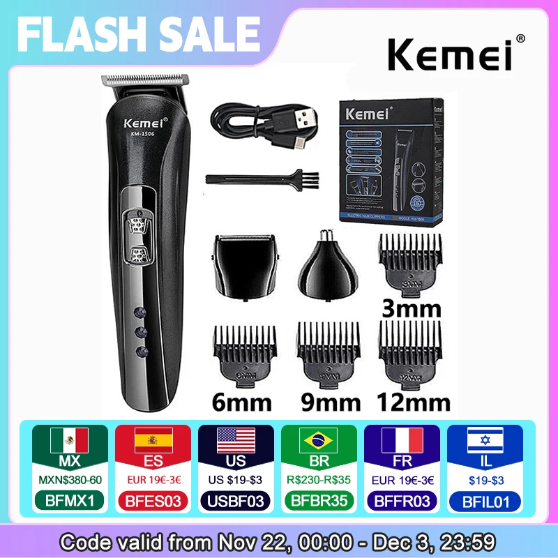 Kemei KM-1506 Multifunctional USB Hair Clipper Rechargeable Electric Hair Clipper Electric Shaver Beard Shaver Hair Clipper Keme