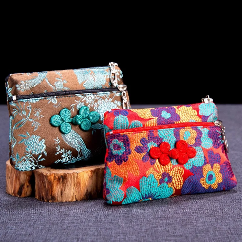 

Fashion Women's Coin Purse Silk Embroidery Cheongsam Female Mini Small Wallet Zipper Clutch Bag Retro Cute Lady Girl Key Purses