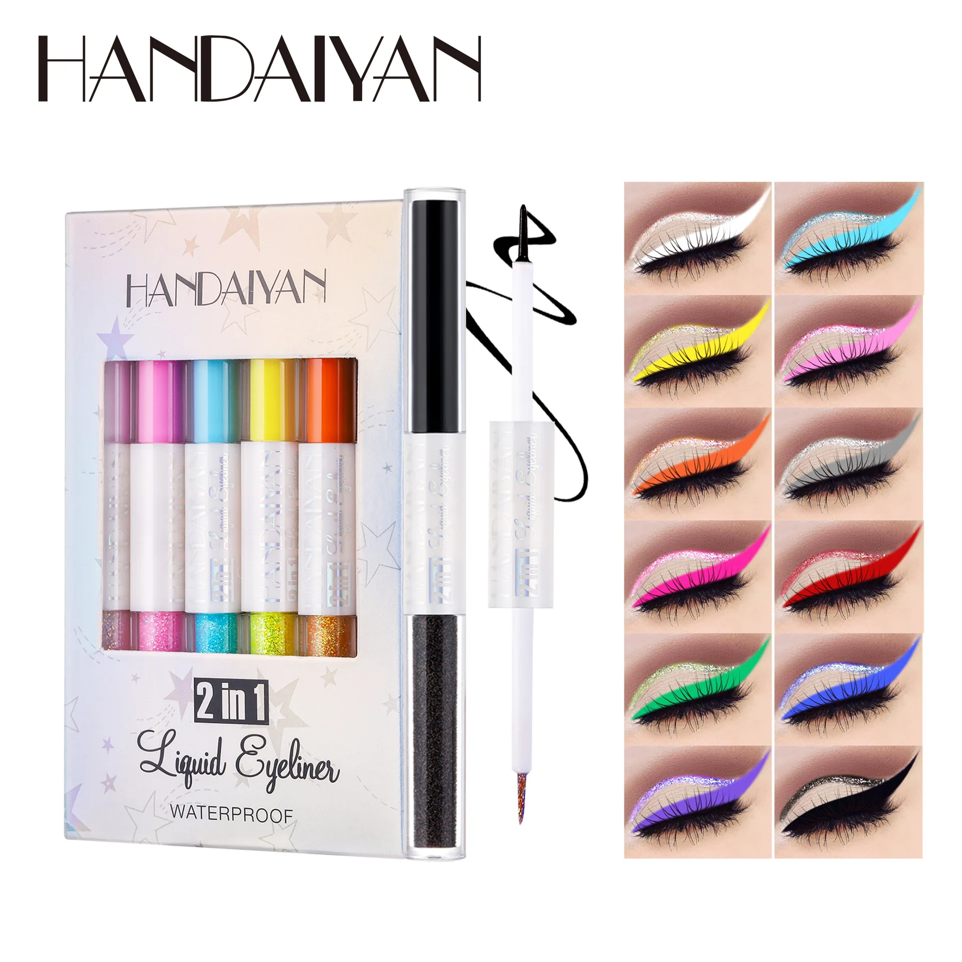 Liquid Eyeliner and Aegyosal Pencil Set Dual Ended Ultra Fine Tip Waterproof Long Lasting Colorful Brightener Daily Essential