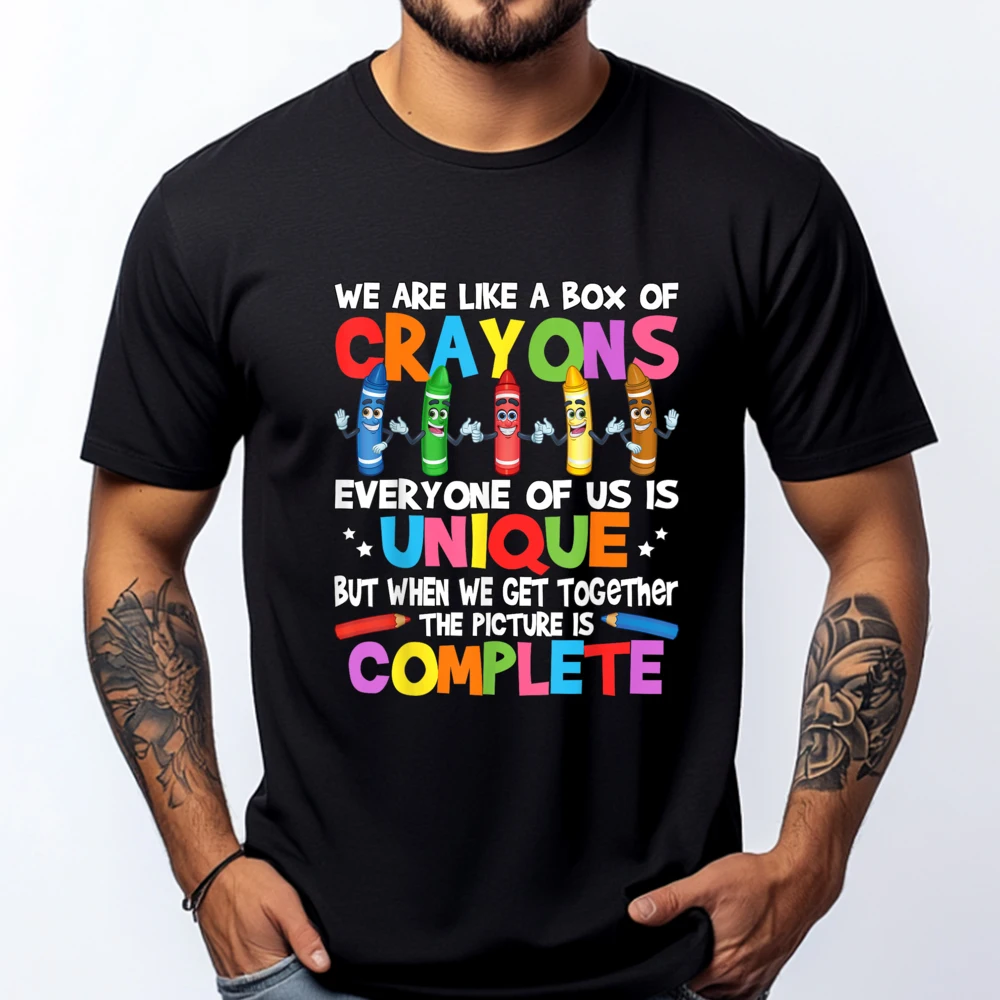 

Funny Teacher We Are Like a Box of Crayons Vintage T Shirt Men Breathable and New Men's T-Shirts T Shirts Oversized