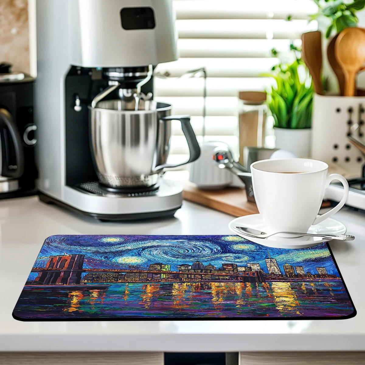 Kitchen Absorbent Drying Mat Van Gogh Wind Bridge Vortex Kitchen Table Decoration & Accessories Color Pattern Tables Mats