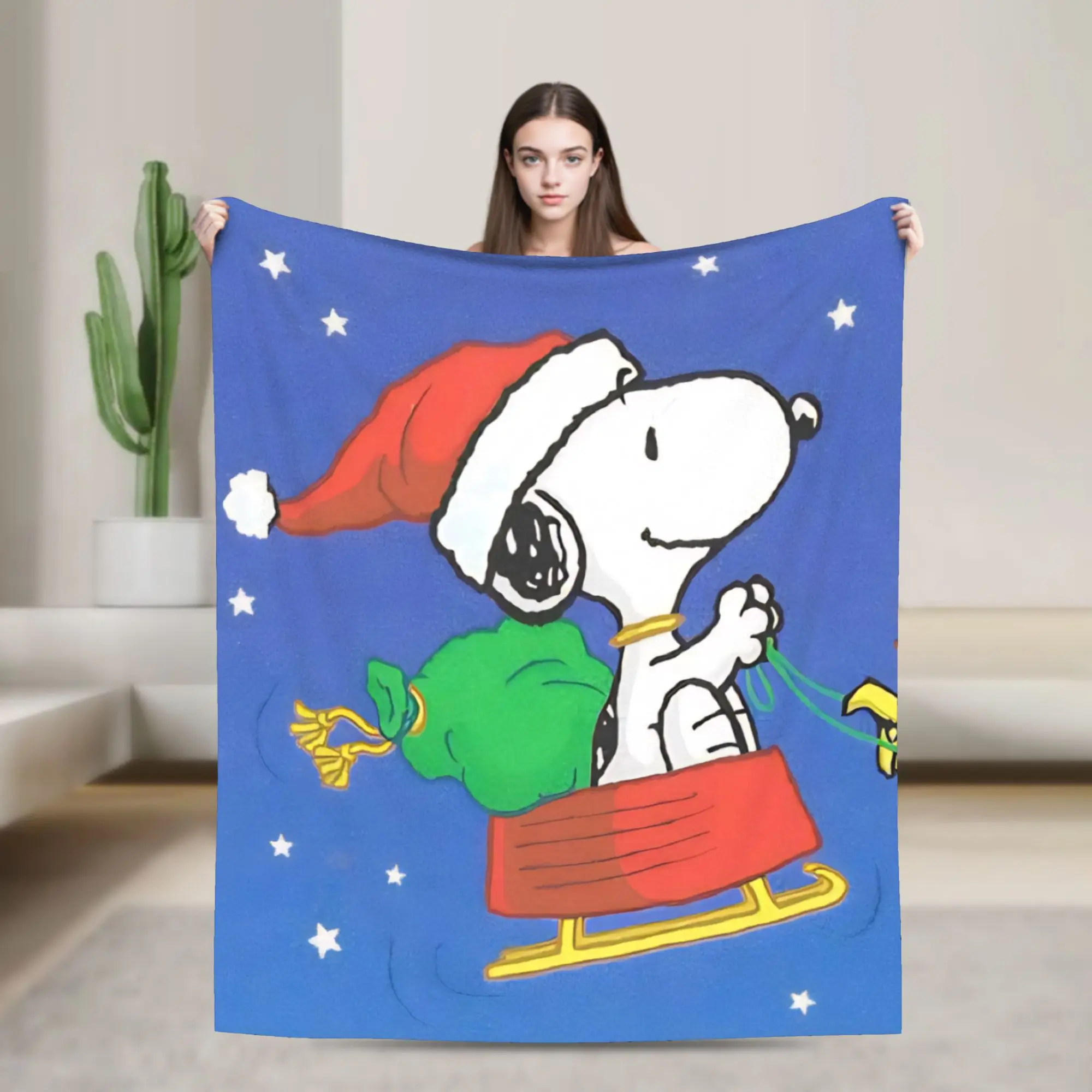 S-Snoopys Xmas Christmas Tree Blankets  Plush Vintage Warm Throw Blanket for Home Decoration