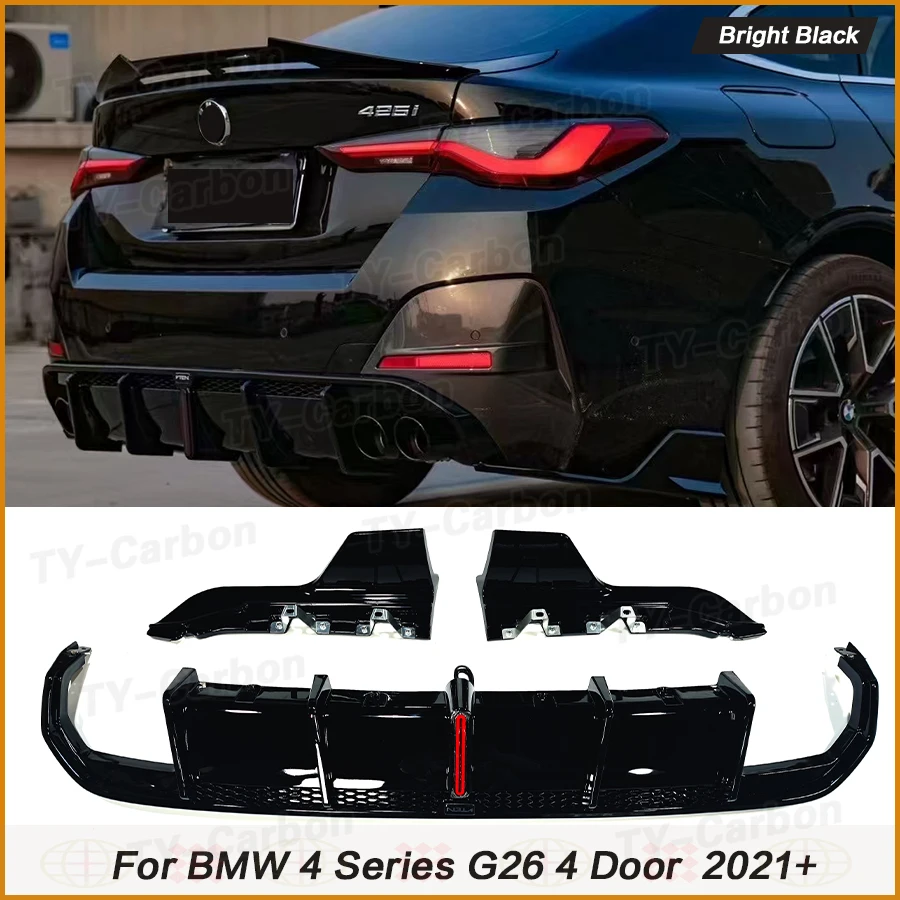 

PP Bright Black Car Rear Bumper Diffuser Lip Spoiler For BMW 4 Series G26 420i 430i 440i Gran Coupe M Sport 2021+ Vten Rear Lip