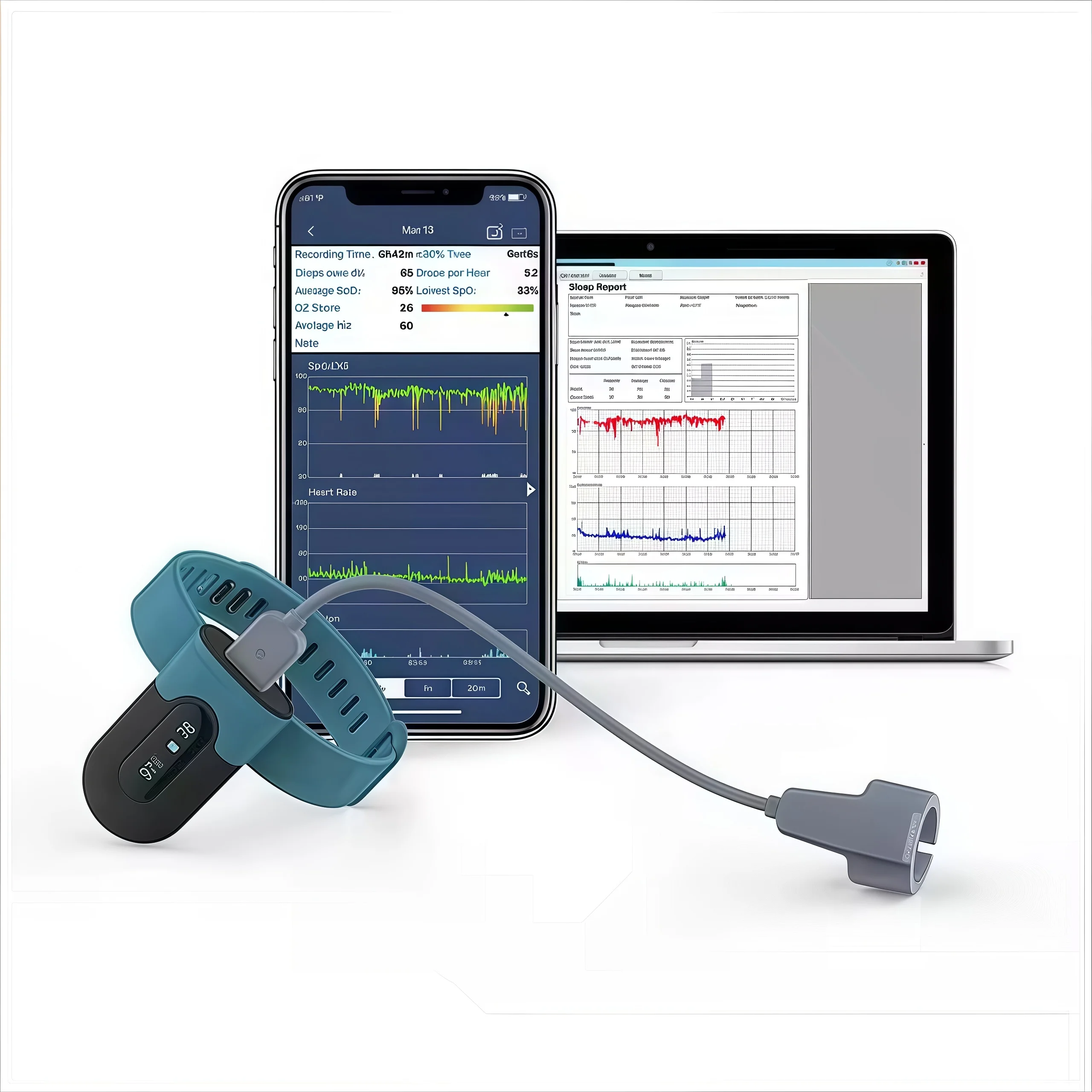 Bluetooth Blood Oxygen Meter APP Wireless Heart Rate Pulse Blood Oxygen Monitor Wearable Sleep Apnea Data Storage Blood Oxygen M
