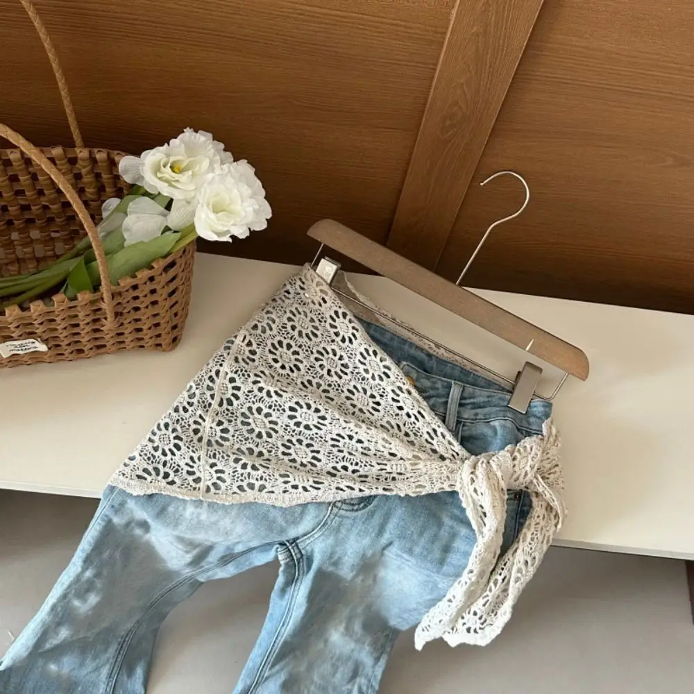 

Fake Collar Knitted Triangle Scarf Ethnic Style Cape Crochet Flower Scarves Cloak Clothes Decoration Hollow Out Lace Shawl