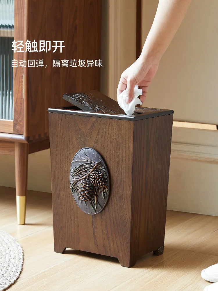 How good is Nalan retro trash can wooden large office paper basket living room kitchen household trash can with lid