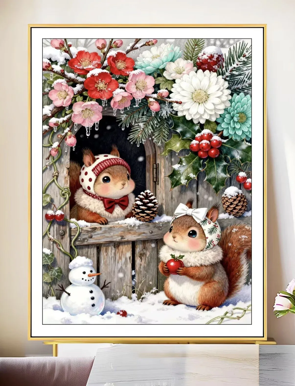 14CT 9CT 100x75cm Printed Kit Cross Stitch Embroidery DIY Needlework Set  Crafts With Needles Threads Snow Squirrel