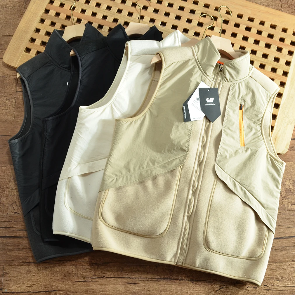 

Outdoor Autumn Winter Thiened Fce Stand Collar Men's Vest Base Layer Open Cardigan Sweater Faionable Urban Sle