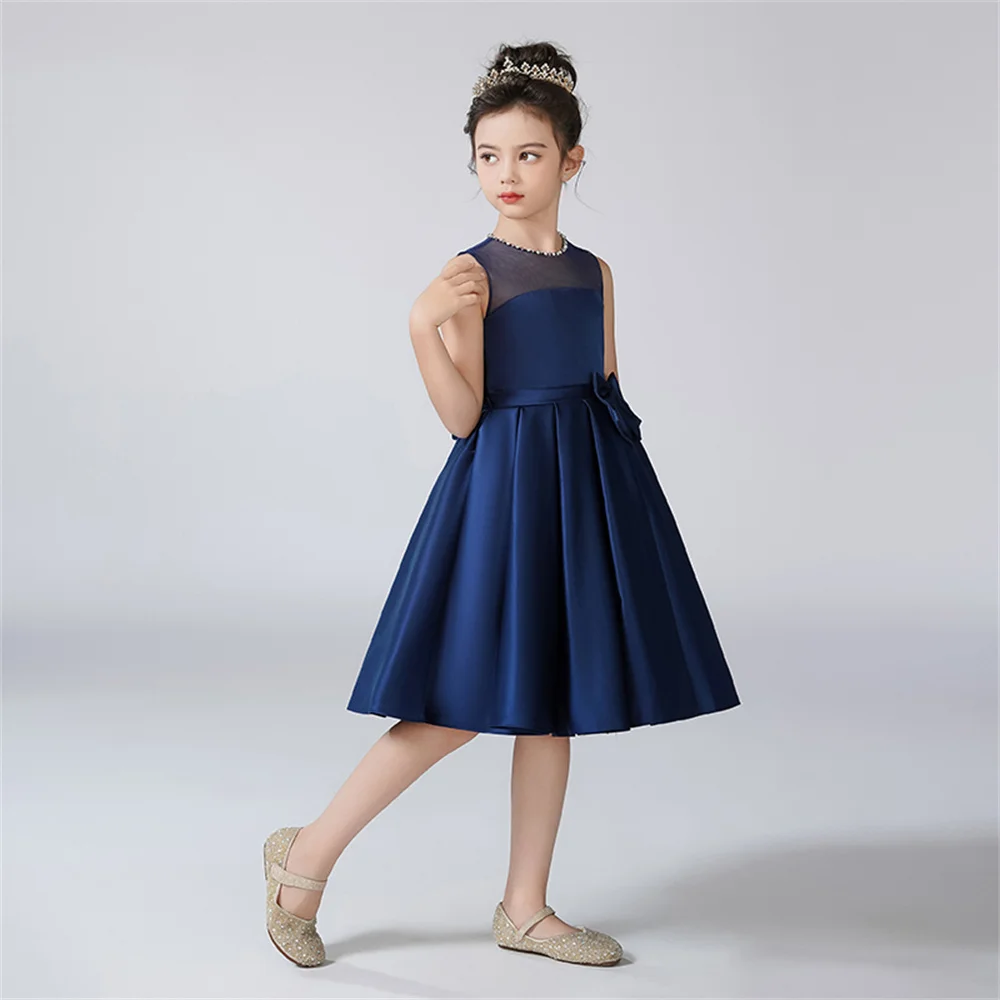 

Dideyttawl Illusion Satin O-Neck Dress For Girl Flower Flower Girl Dresses Sleeveless Kids Birthday Formal Princess Gowns