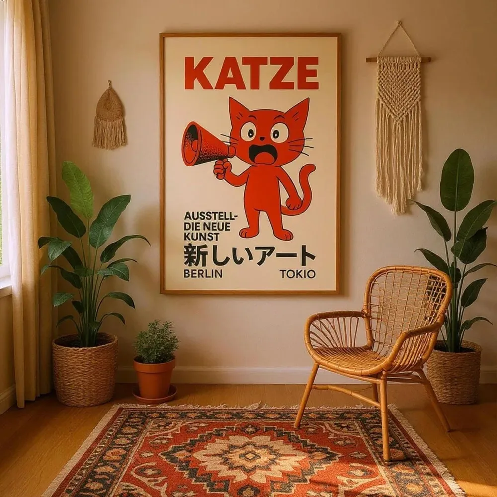 Japanischer Koi-Fisch, Blumen, Bäume, rosa, ästhetisches Schlangen-Poster, Leinwandgemälde, Druck, Mid-Century-Kunst, Kaffeehaus, Bar, Raumdekoration – Detail 11