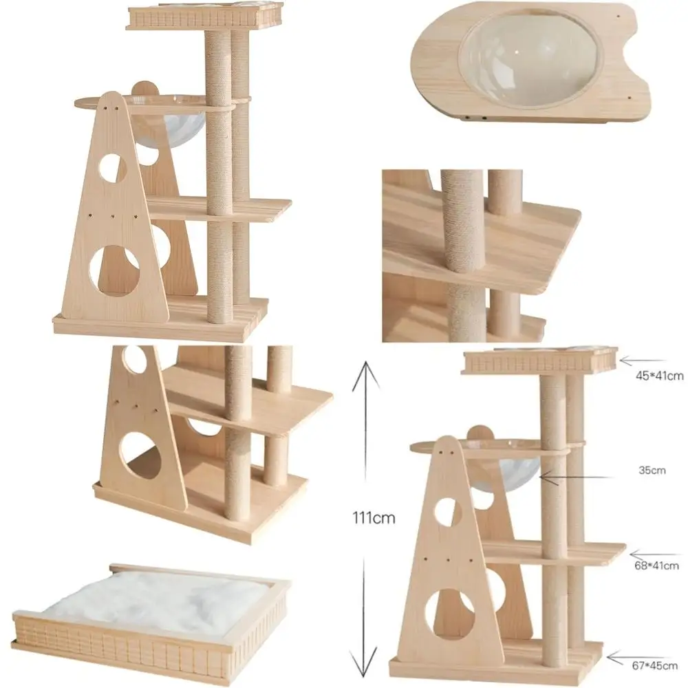 

Большая многоуровневая башня для кошек из сизаля с моющимися подушками и деревянной рамой для скалолазания и отдыха
