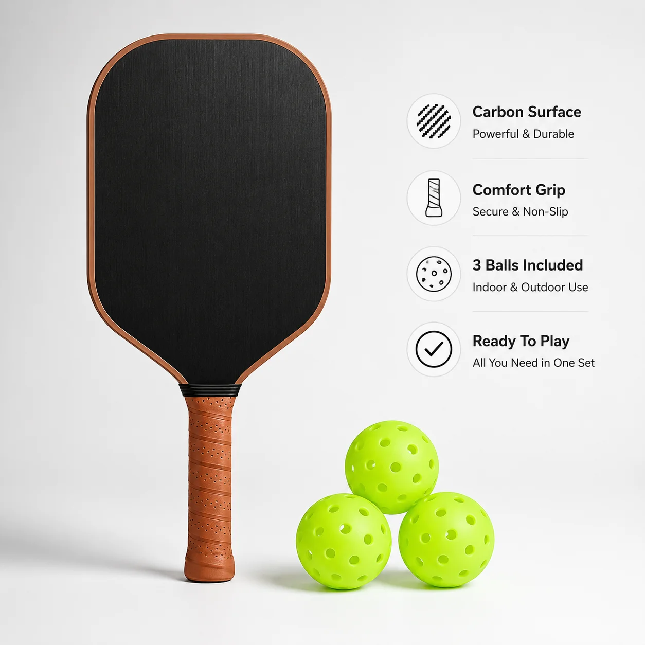 Pickleball Paddle Set 16MM Carbon Fiber Surface Anti Slip Grip Racket With Balls Outdoor Sports Training Pickleball Kit Set