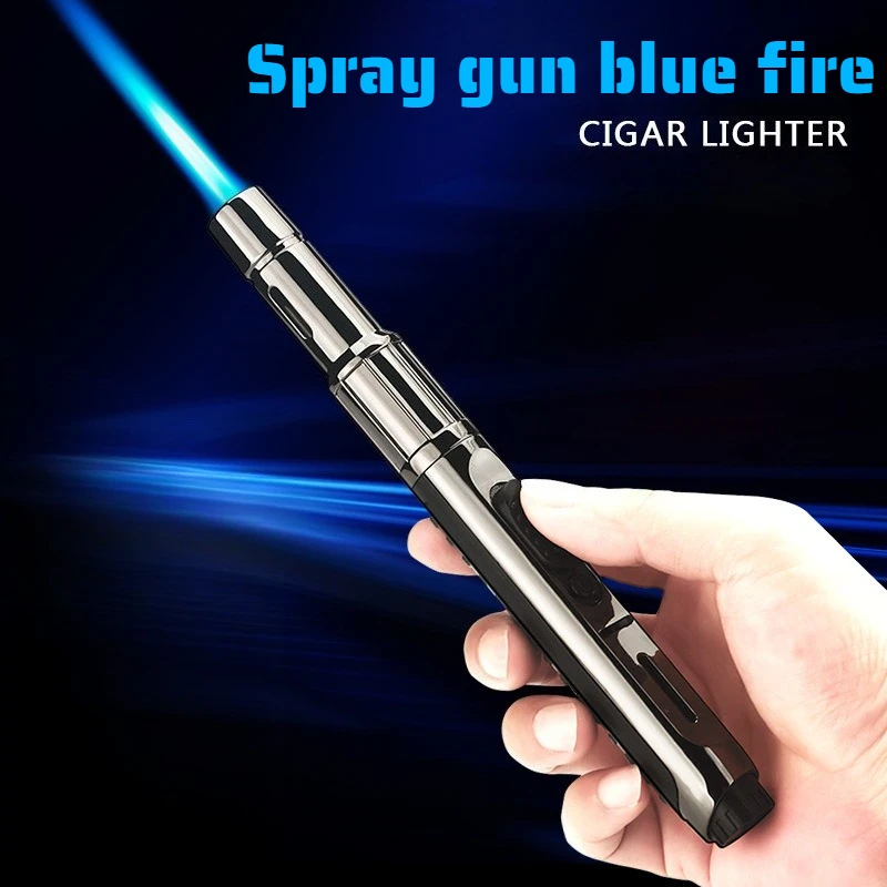 

Newest Spray Gun Straight To Blue Flame Powerful Cigar Igniter Kitchen Igniter Alloy Three-color Men's Smoking Cigarette Lighter