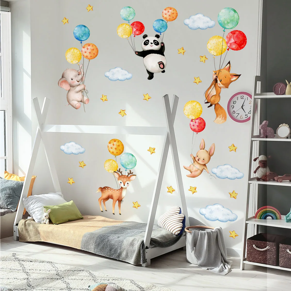 3pcs Cartoon Animal Balloon Rabbit Baby Elephant Fox Panda Giraffe Wall Sticker Children's Room Wall Sticker Wallpaper Ms6311