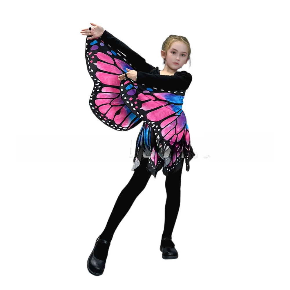 Girl Butterfly Costume Chiffon Wings Skirt Dress Up Play Party Favors Fairy Halloween Butterfly-Wings Double Side Print Monarch